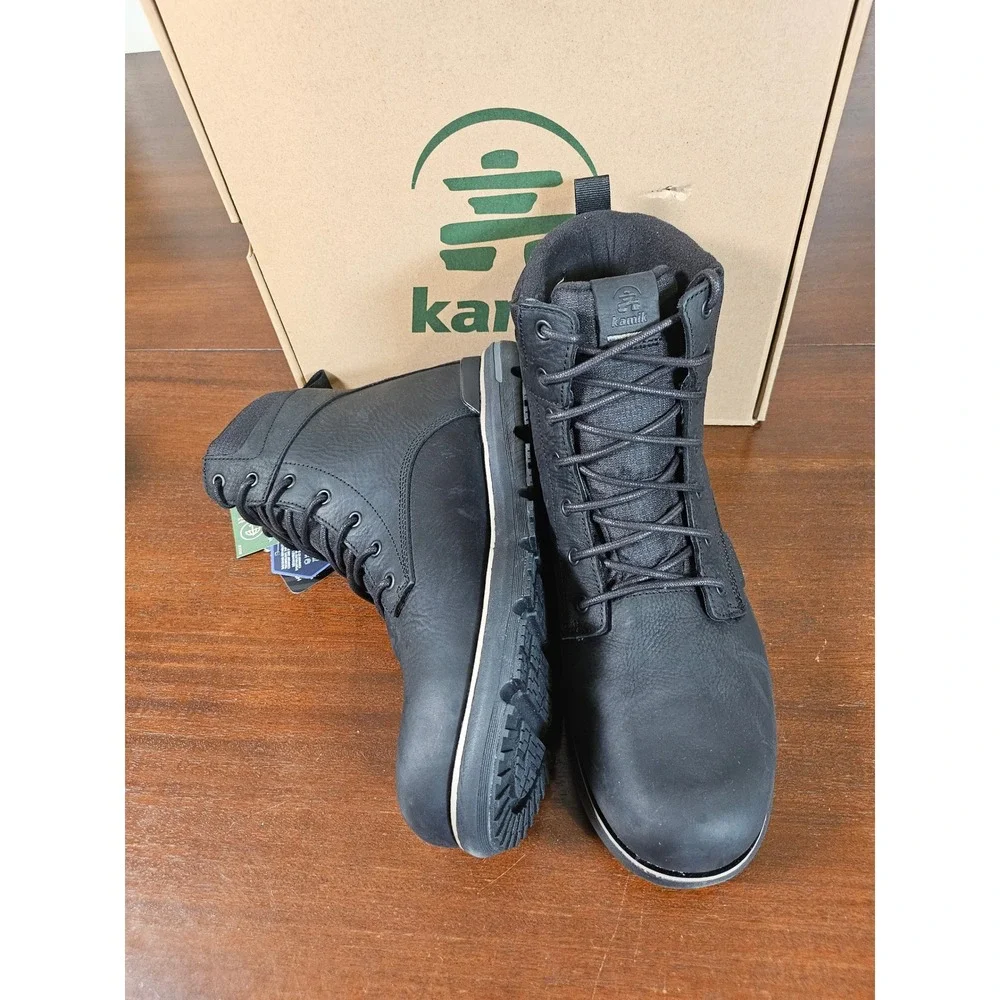 Kamik Brody L Winter Boots Men 11 Black Waterproof Insulated Leather WK0036 BLK